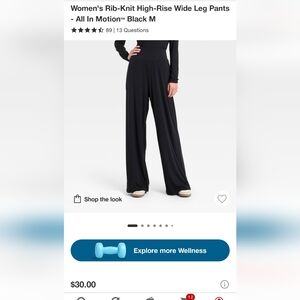 NWT Womens Rib Nit Knit High Rise Wide Leg Pant- All In Motion